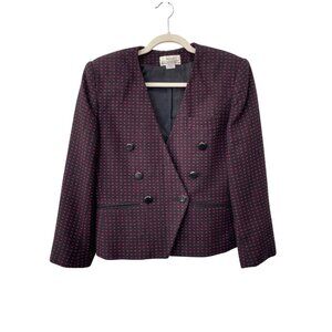 80s Vintage Petite Illustrations Blazer Jacket Size 8P Black Pink Wool Blend